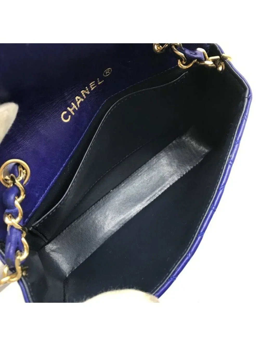 Chanel Bicolor Chain Shoulder Bag Big CC Logo Gold Quilted Blue